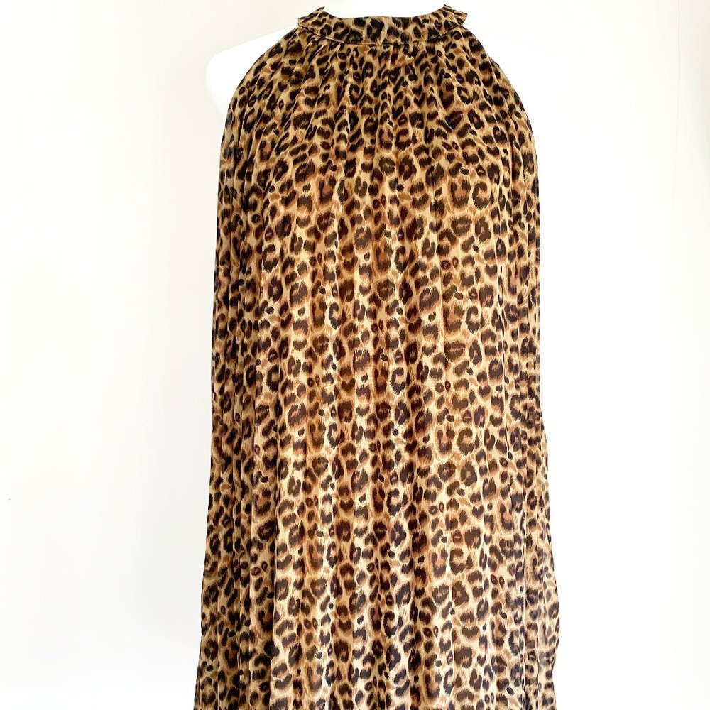 Animal Print Pleated Halter Mini Swing Dress - Size Small/Medium